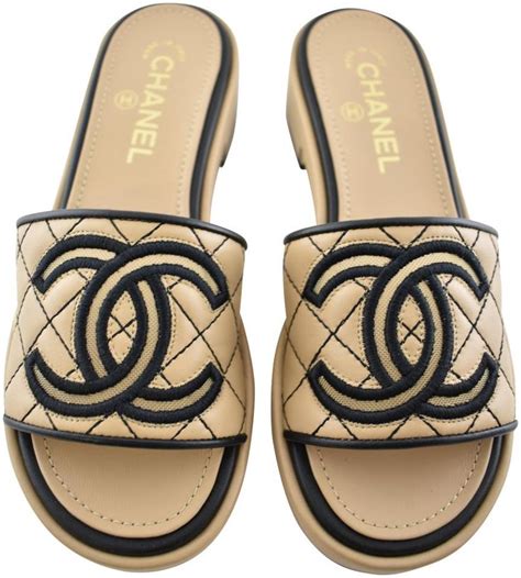 chanel lambbskin mules tan|chanel quilted sandals.